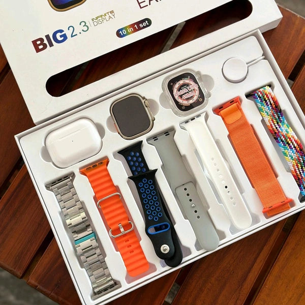 I20 Ultra Max Suit Smartwatch, 10 in 1 Set with AirPods 2, 2.3-Inch Display