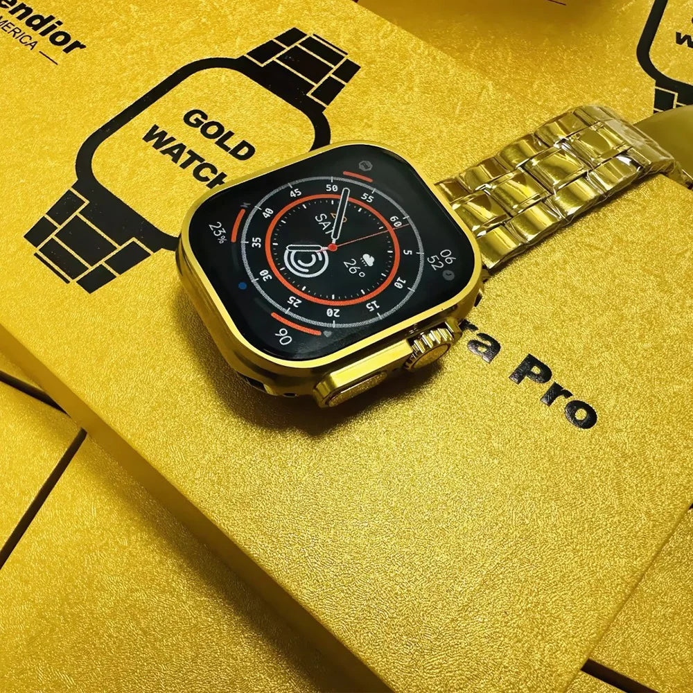 X90 Ultra 2 Golden Watch + Airpods Pro 2 [ANC + Buzzer Active!]