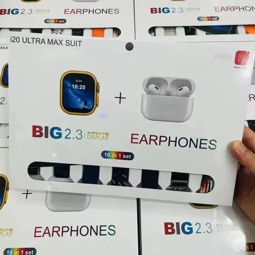 I20 Ultra Max Suit Smartwatch, 10 in 1 Set with AirPods 2, 2.3-Inch Display