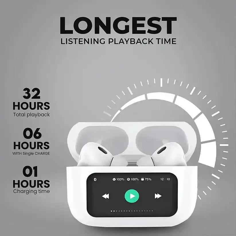 A9 Pro Touch Screen LED-ANC Airpods With Case - [ IMPORTED STOCK! ]